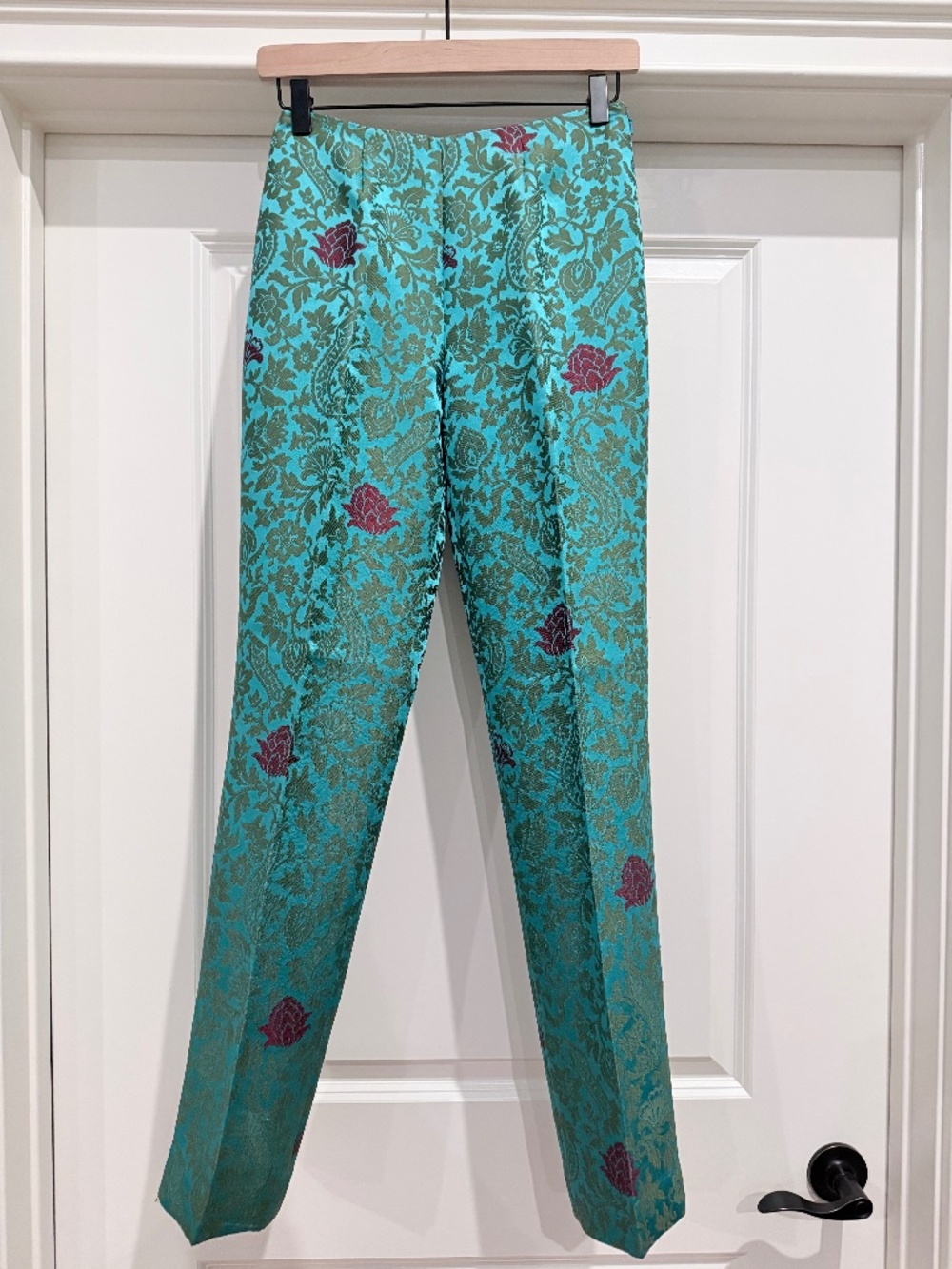 Etcetera Jacquard Teal print pants Size 0- Fully lined